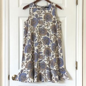 Tommy Hilfiger Provincial Paisley Linen Blend Sleeveless Flounce Hem Mini Dress